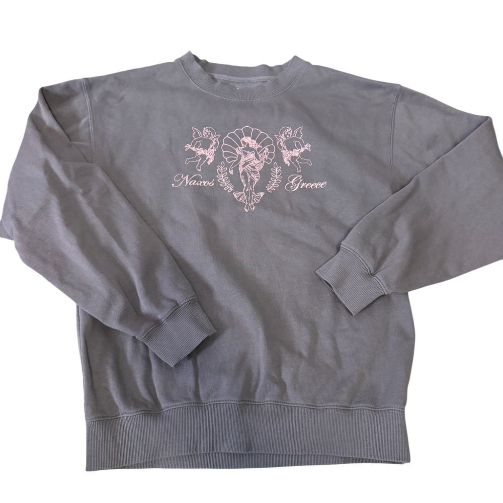 Golden Hour Naxos Greece Cherub Print Crewneck Sweatshirt XS Gray‎ Pink